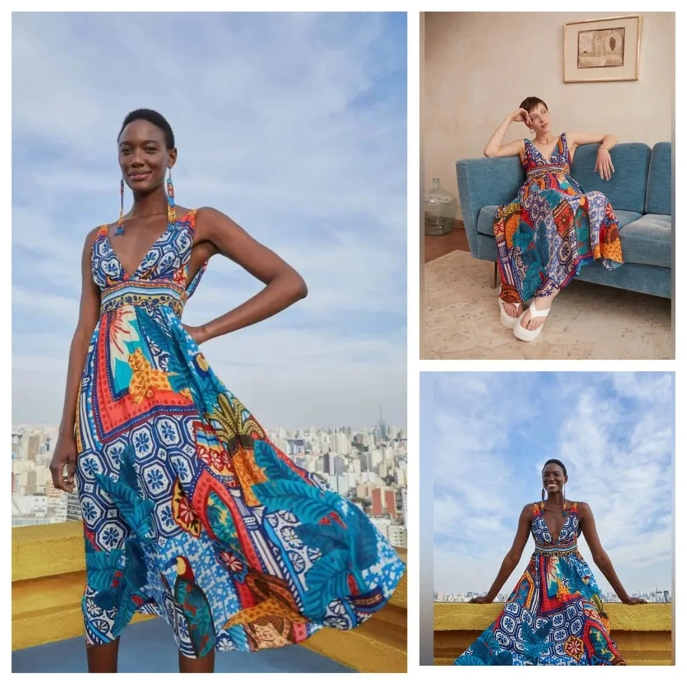 FARM RIO Tiles Flowy Print V-neck Dress - Picture 2 of 9